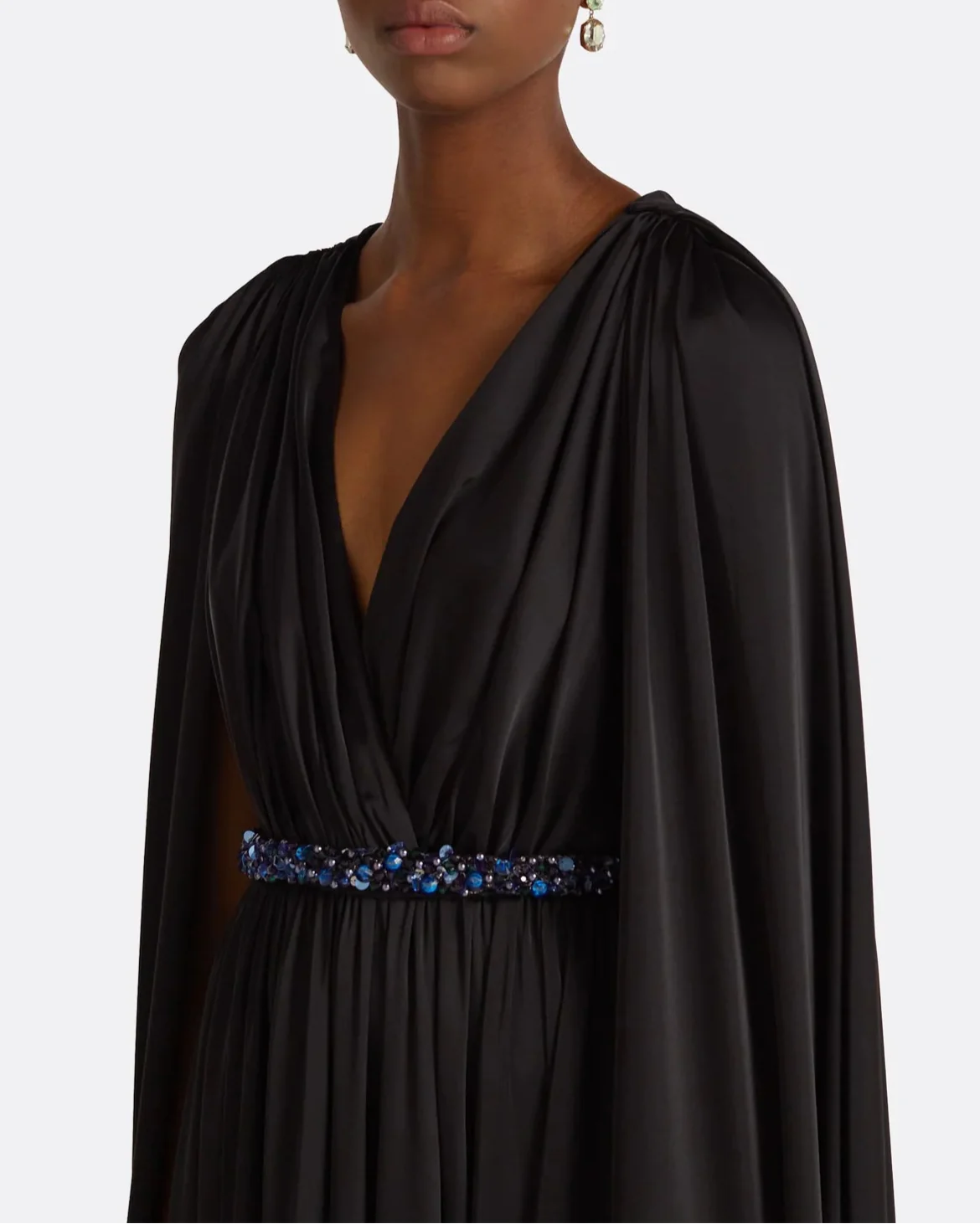 V-neck pleated dress with embellished waist-Patricia