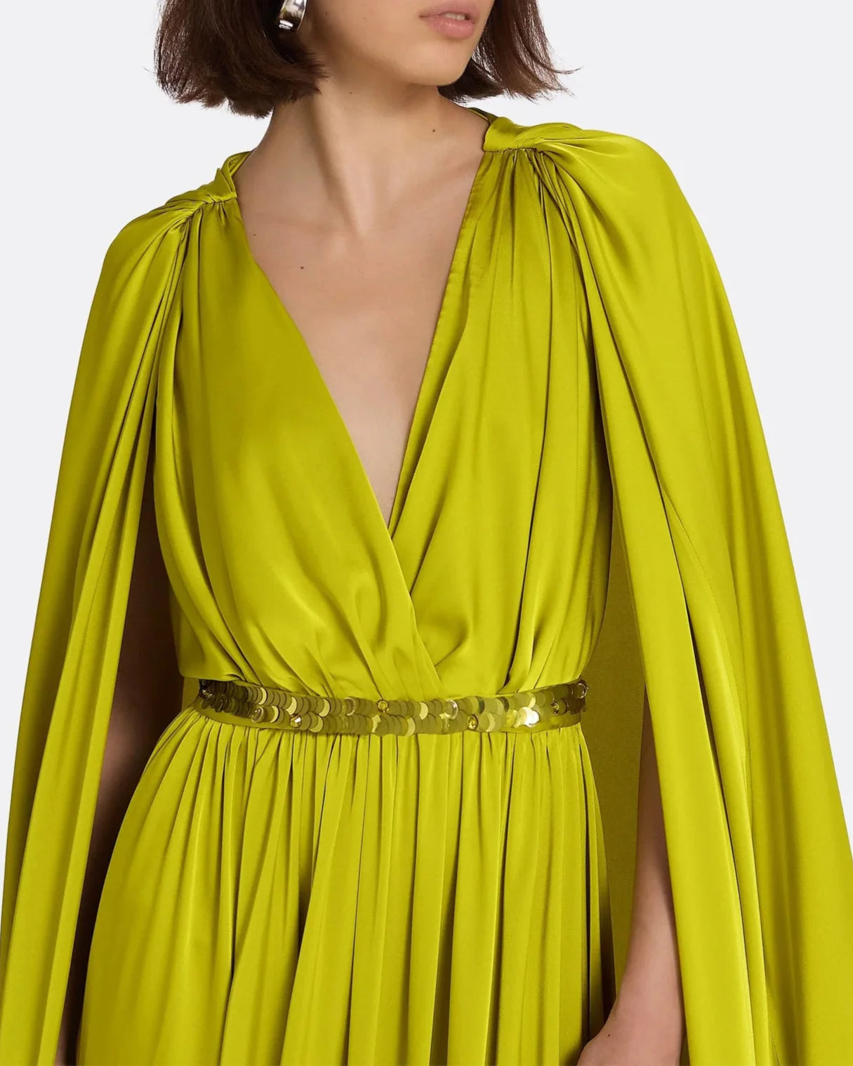 V-neck pleated dress with embellished waist-Patricia