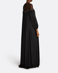 Off-shoulder pleated gown with sheer yoke - Mary
