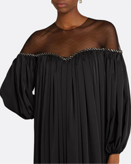 Off-shoulder pleated gown with sheer yoke - Mary