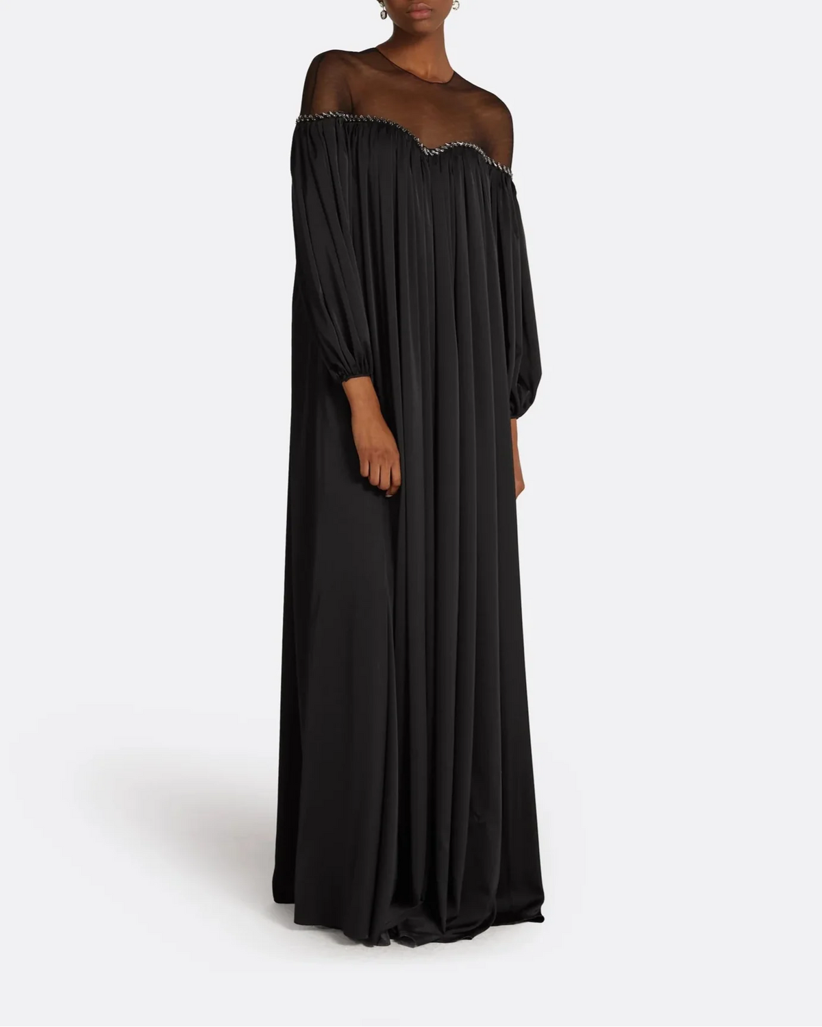 Off-shoulder pleated gown with sheer yoke - Mary