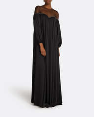 Off-shoulder pleated gown with sheer yoke - Mary