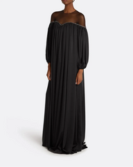 Off-shoulder pleated gown with sheer yoke - Mary