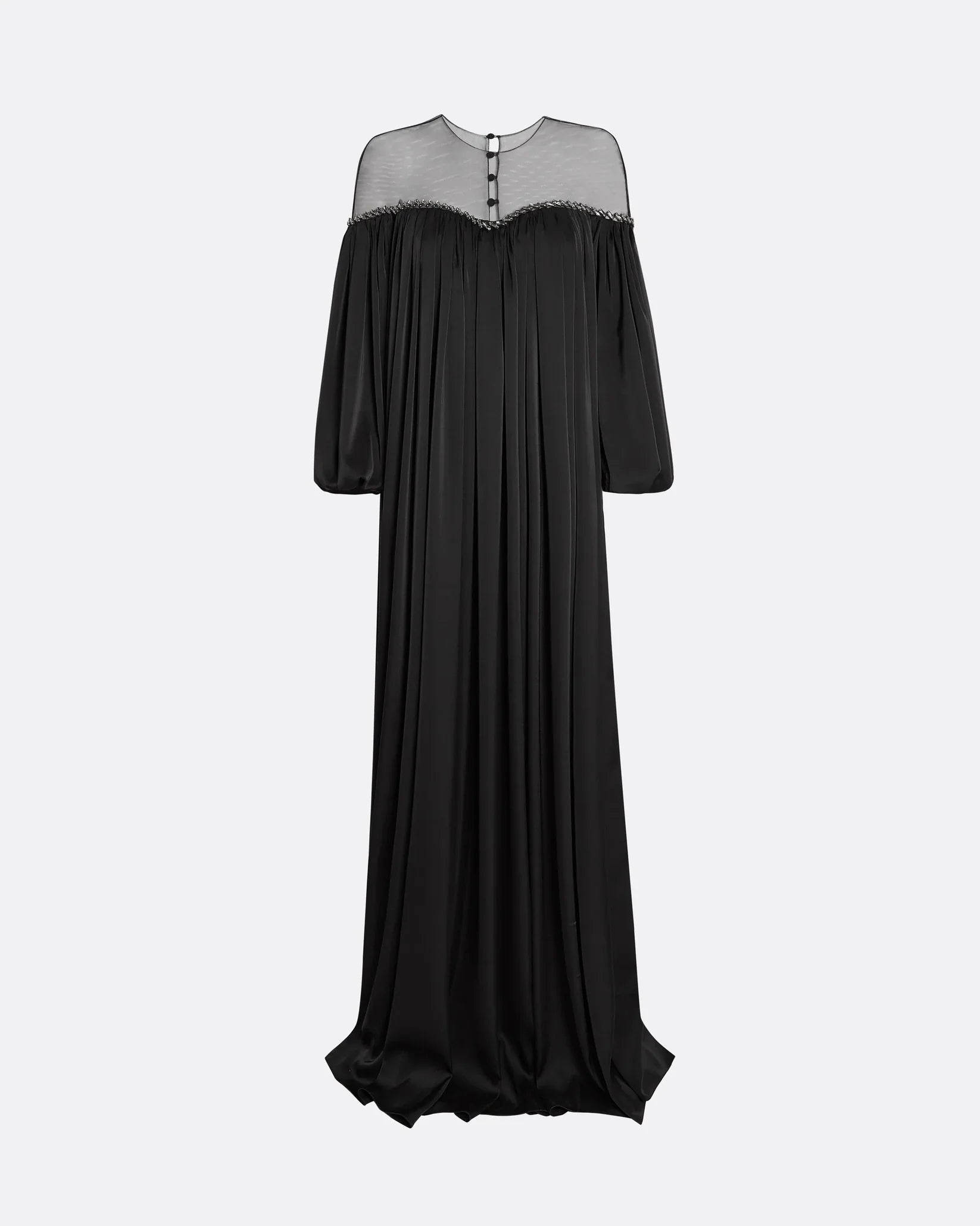 Off-shoulder pleated gown with sheer yoke - Mary