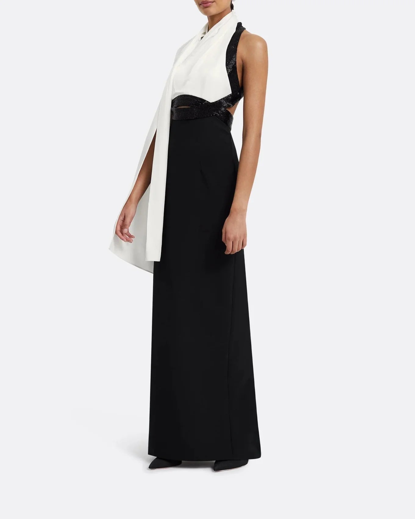 One-shoulder column dress with contrasting draped cape - Darla