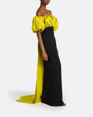 Off-shoulder column dress with voluminous ruffle bodice – ZENITH