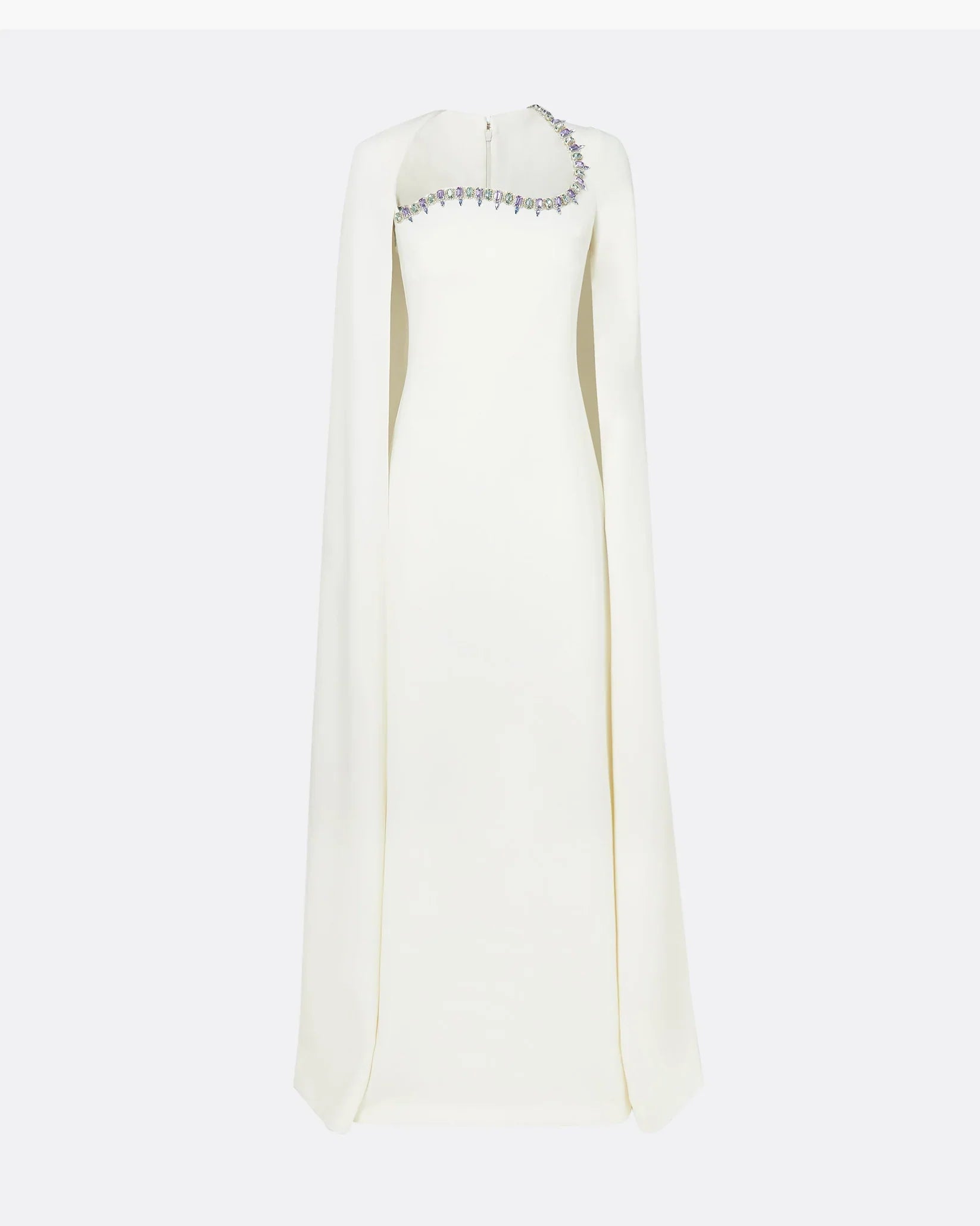 Embellished column dress with floor-length cape -Margaret