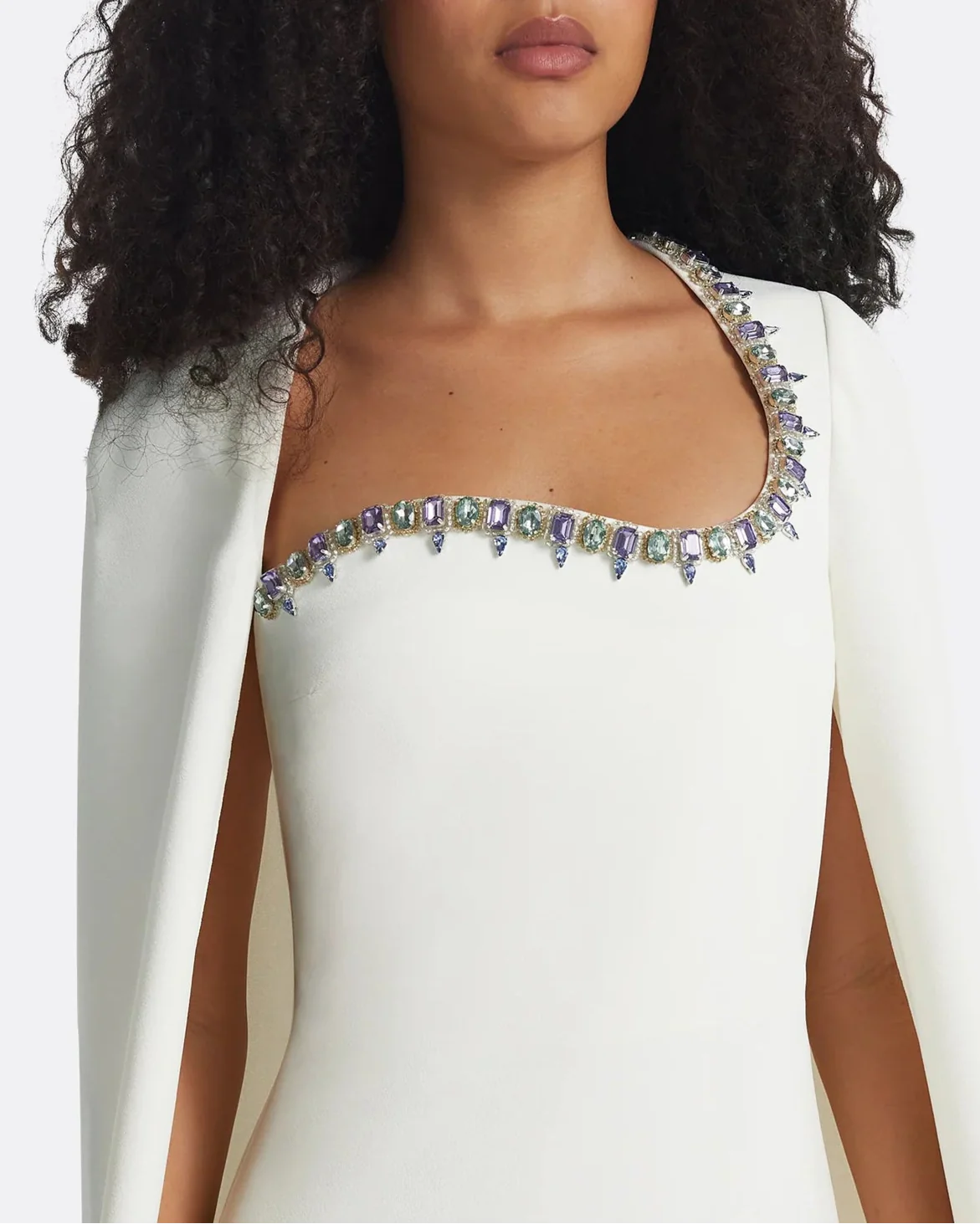 Embellished column dress with floor-length cape -Margaret