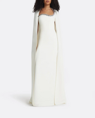 Embellished column dress with floor-length cape -Margaret