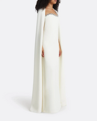 Embellished column dress with floor-length cape -Margaret