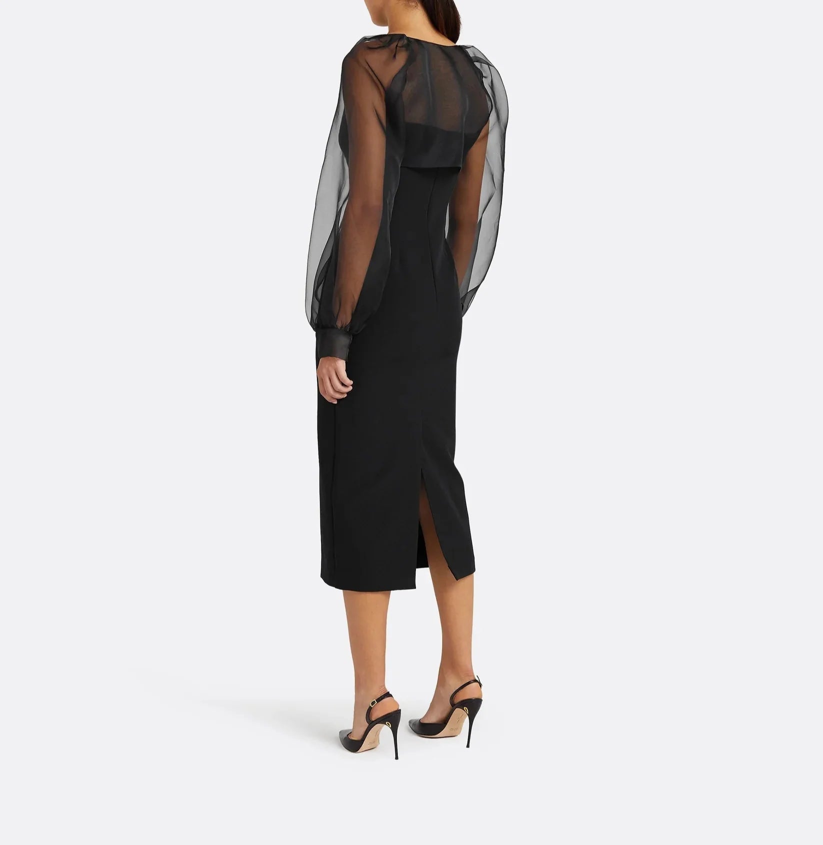 Sheer Puff Sleeve Midi Dress - Reta