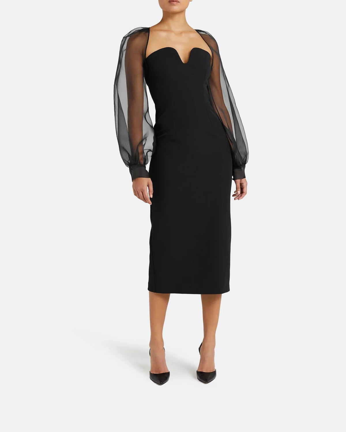 Sheer Puff Sleeve Midi Dress - Reta