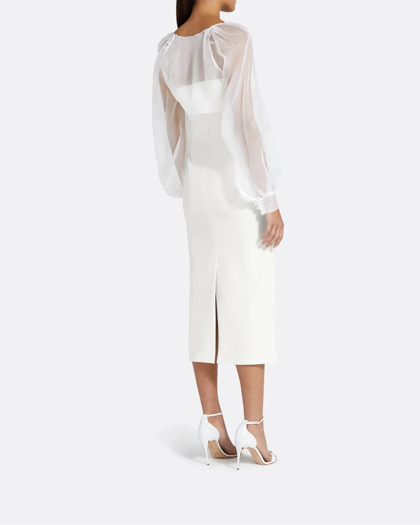 Sheer Puff Sleeve Midi Dress - Reta