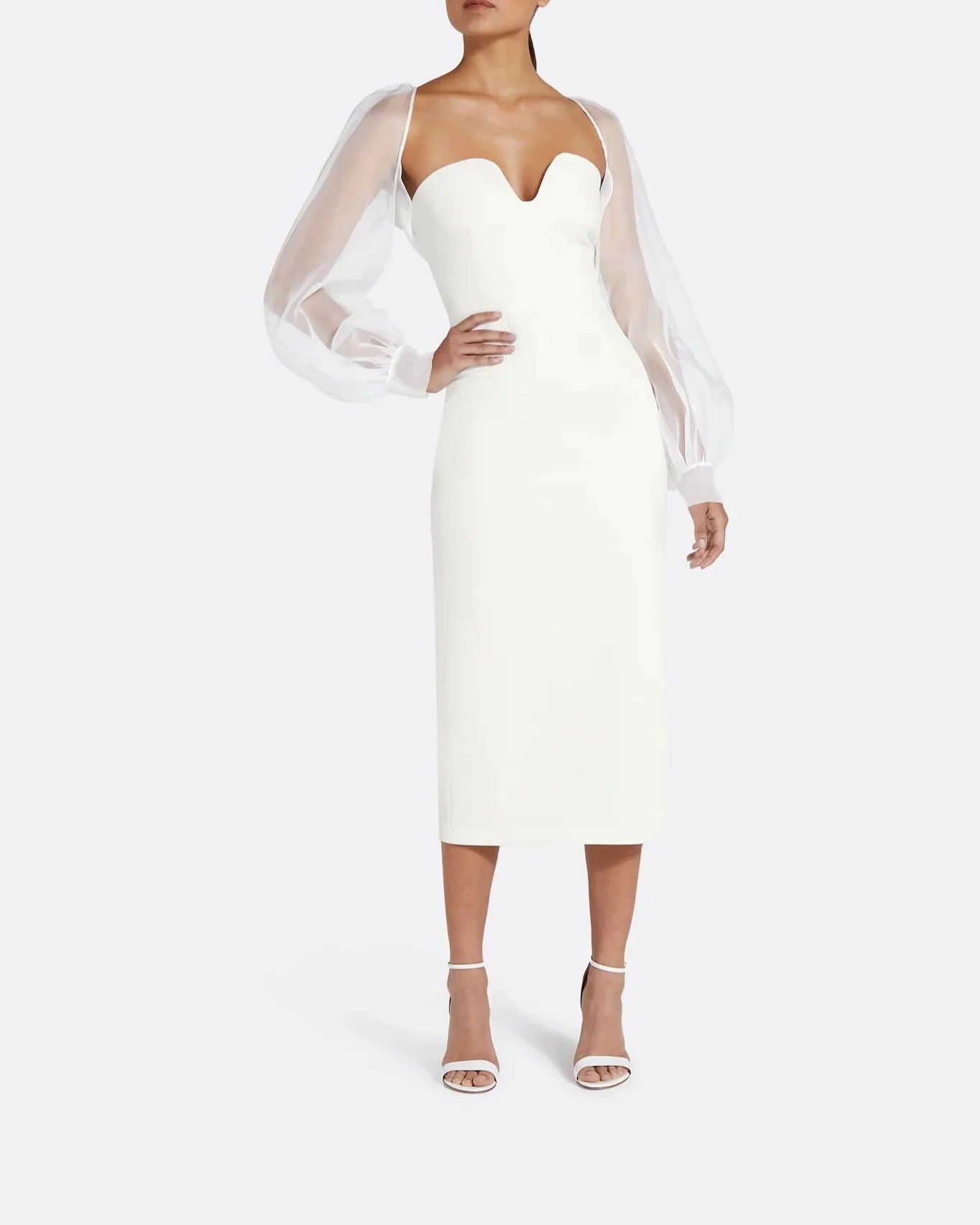 Sheer Puff Sleeve Midi Dress - Reta