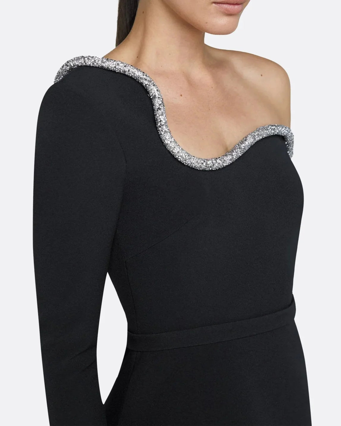 One shoulder midi dress with embellished neckline - Bella