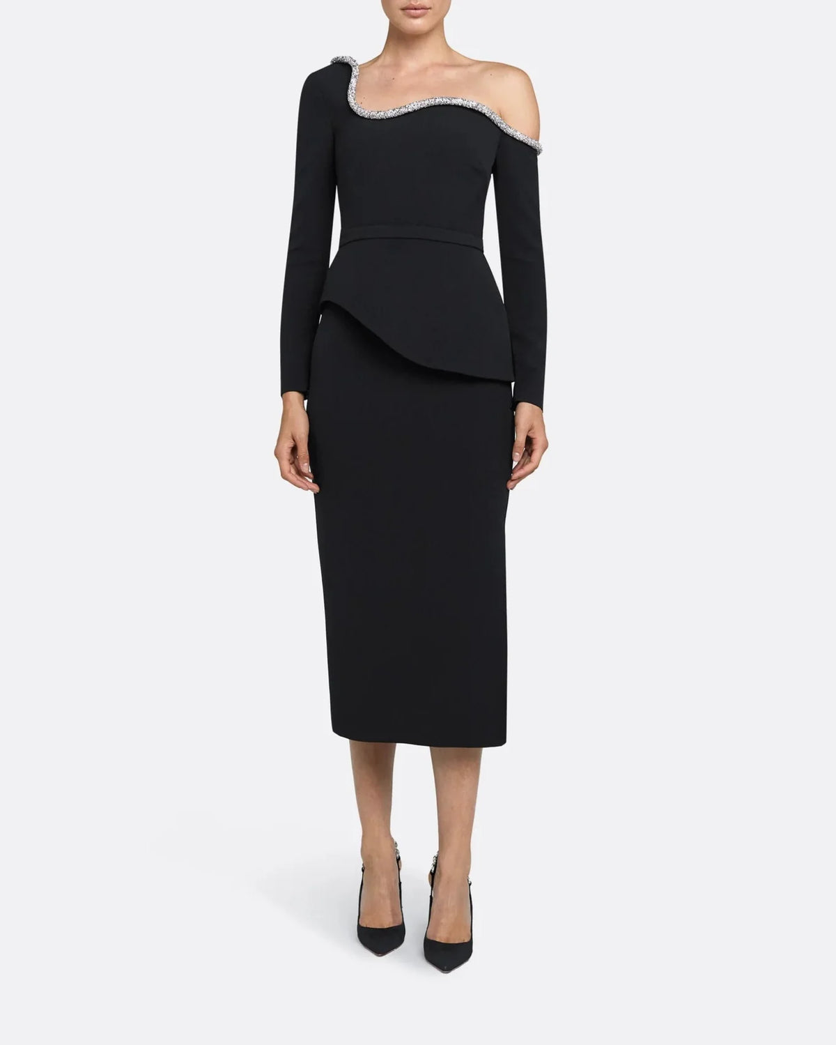 One shoulder midi dress with embellished neckline - Bella