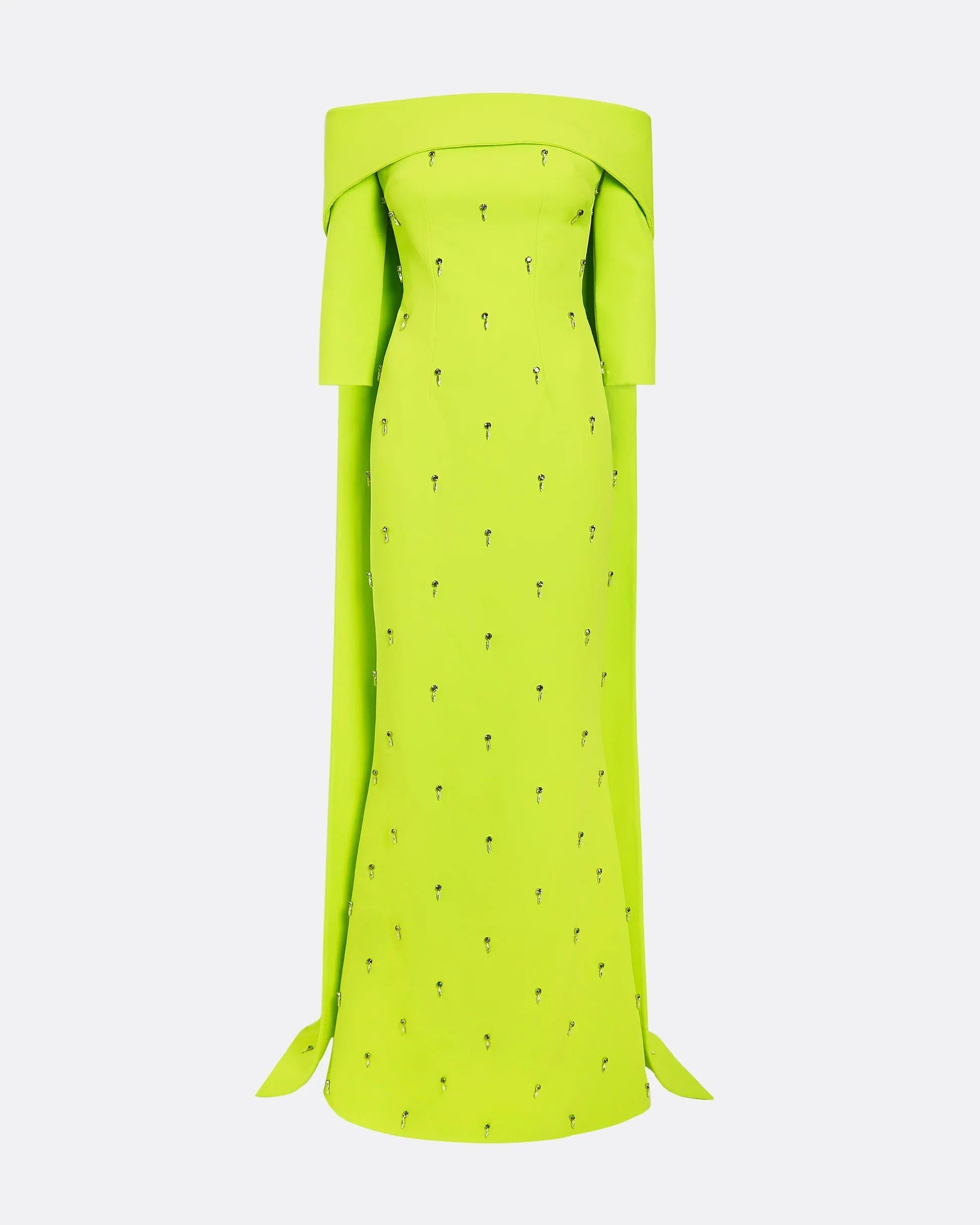off-shoulder column gown with embellished cape – NEONIA