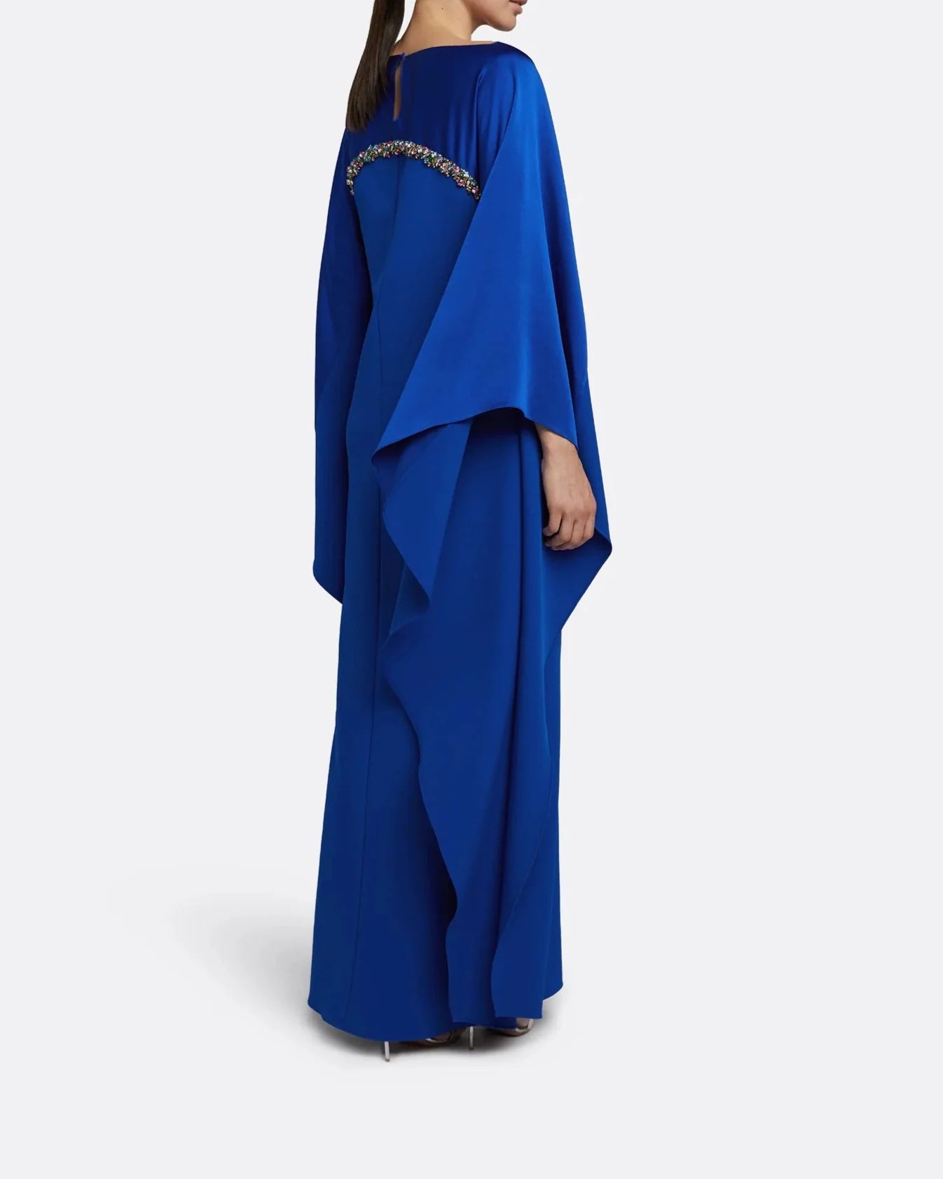 Boat-neck column dress with embellished draped cape - Tracy