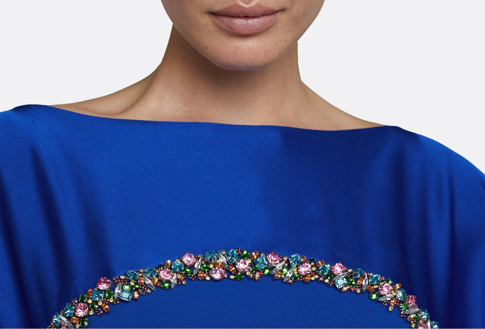 Boat-neck column dress with embellished draped cape - Tracy