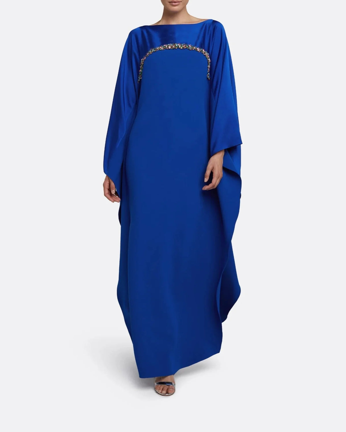 Boat-neck column dress with embellished draped cape - Tracy