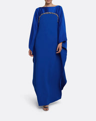 Boat-neck column dress with embellished draped cape - Tracy