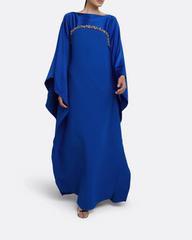 Boat-neck column dress with embellished draped cape - Tracy