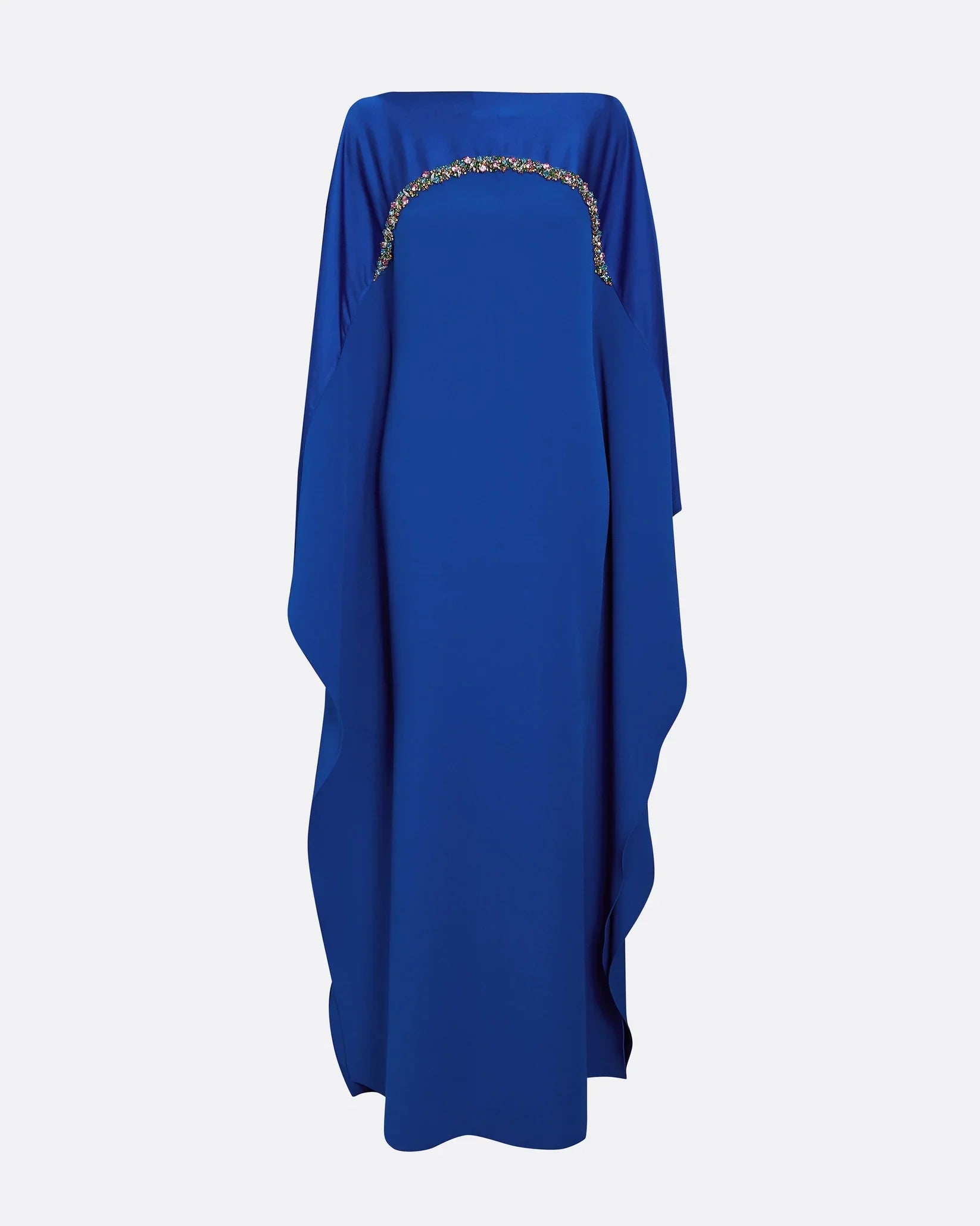 Boat-neck column dress with embellished draped cape - Tracy