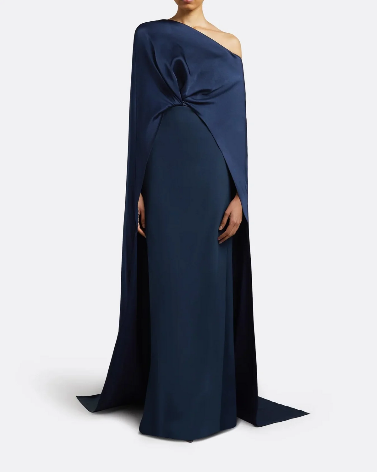 One shoulder column dress with twisted cape - Abby
