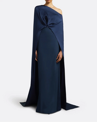 One shoulder column dress with twisted cape - Abby
