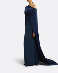 One shoulder column dress with twisted cape - Abby