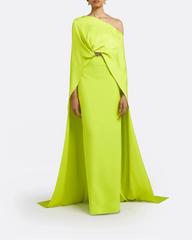 One-shoulder column dress with draped cape - Sarah