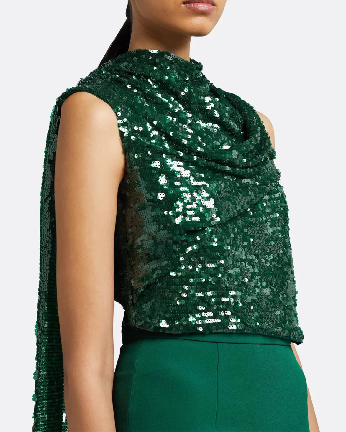 Sequined one-shoulder column dress with draped cape - Adora