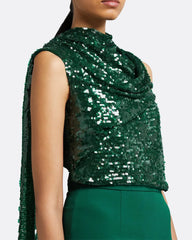 Sequined one-shoulder column dress with draped cape - Adora