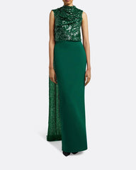 Sequined one-shoulder column dress with draped cape - Adora