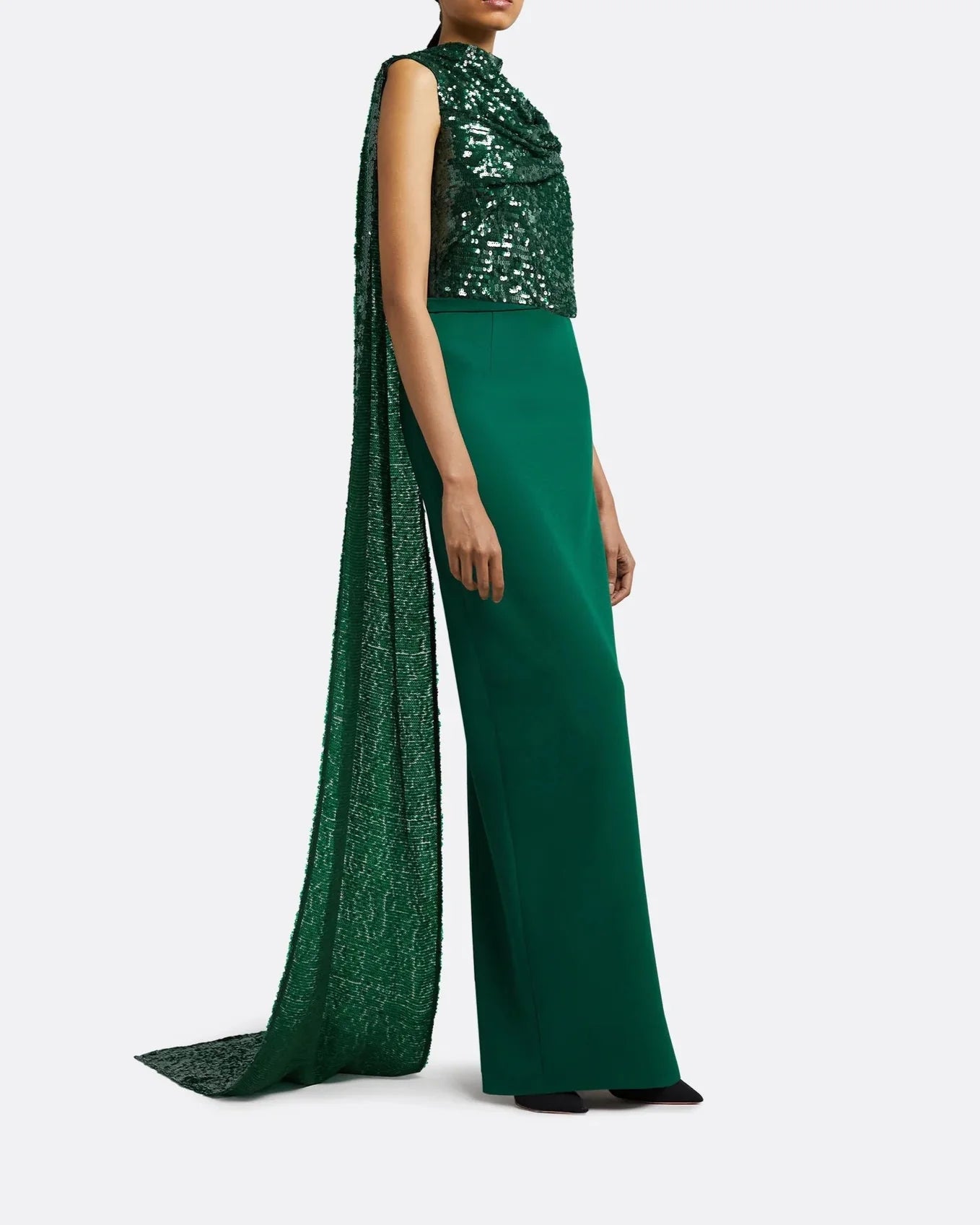 Sequined one-shoulder column dress with draped cape - Adora