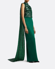 Sequined one-shoulder column dress with draped cape - Adora