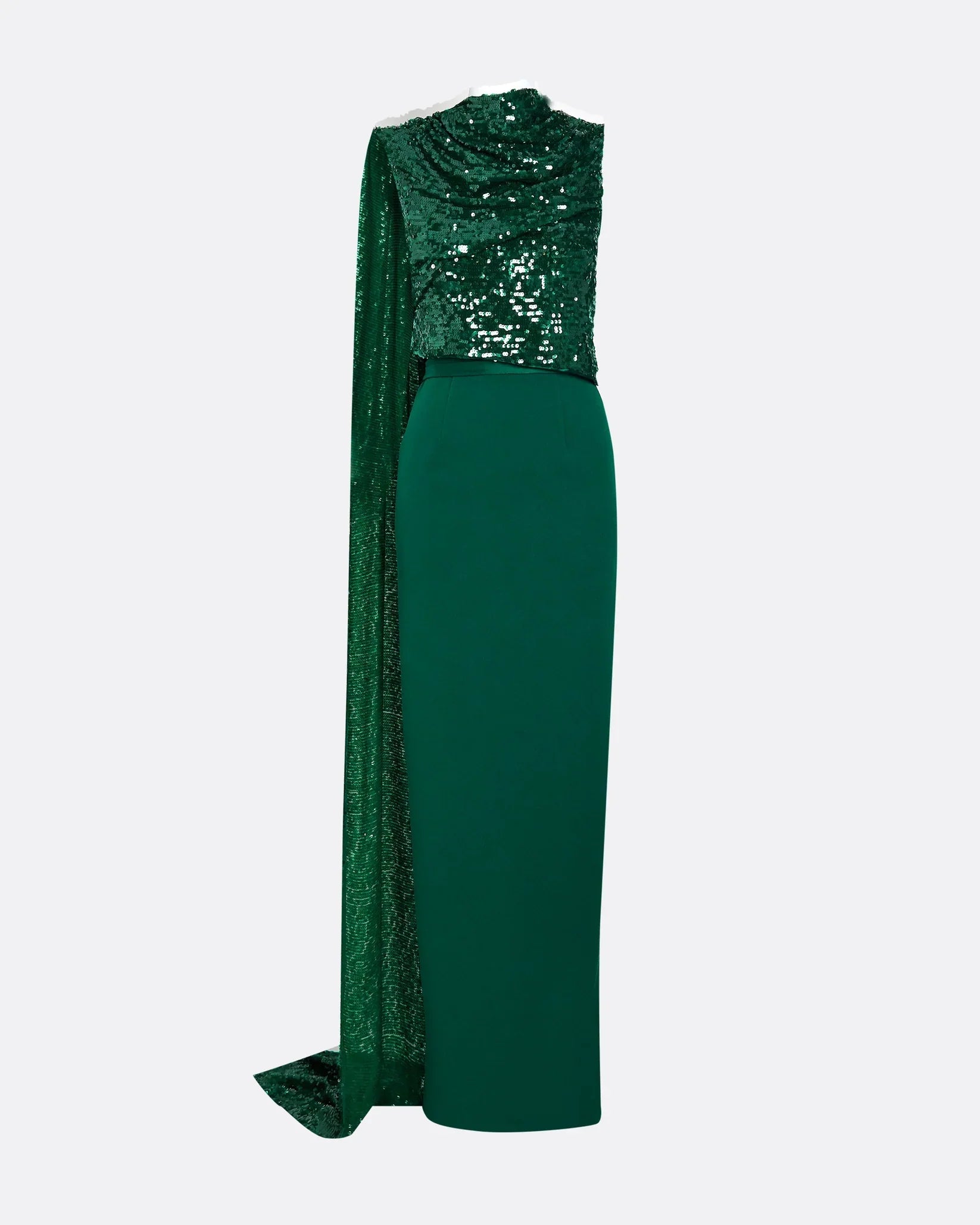 Sequined one-shoulder column dress with draped cape - Adora