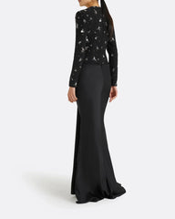 Embellished Long-Sleeve Draped Gown - MIDNIGHT