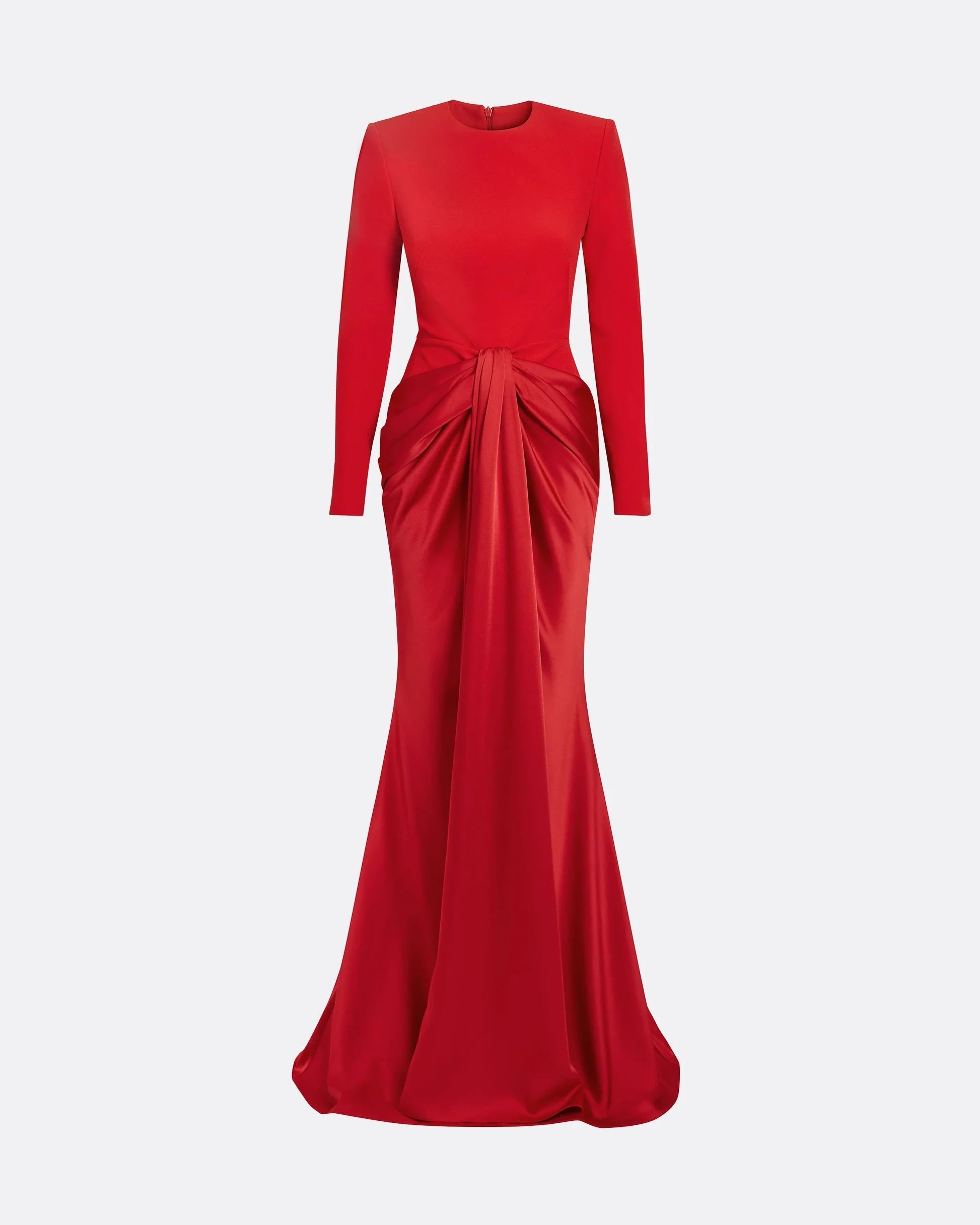 long-sleeve gown with front draped knot – RUBY