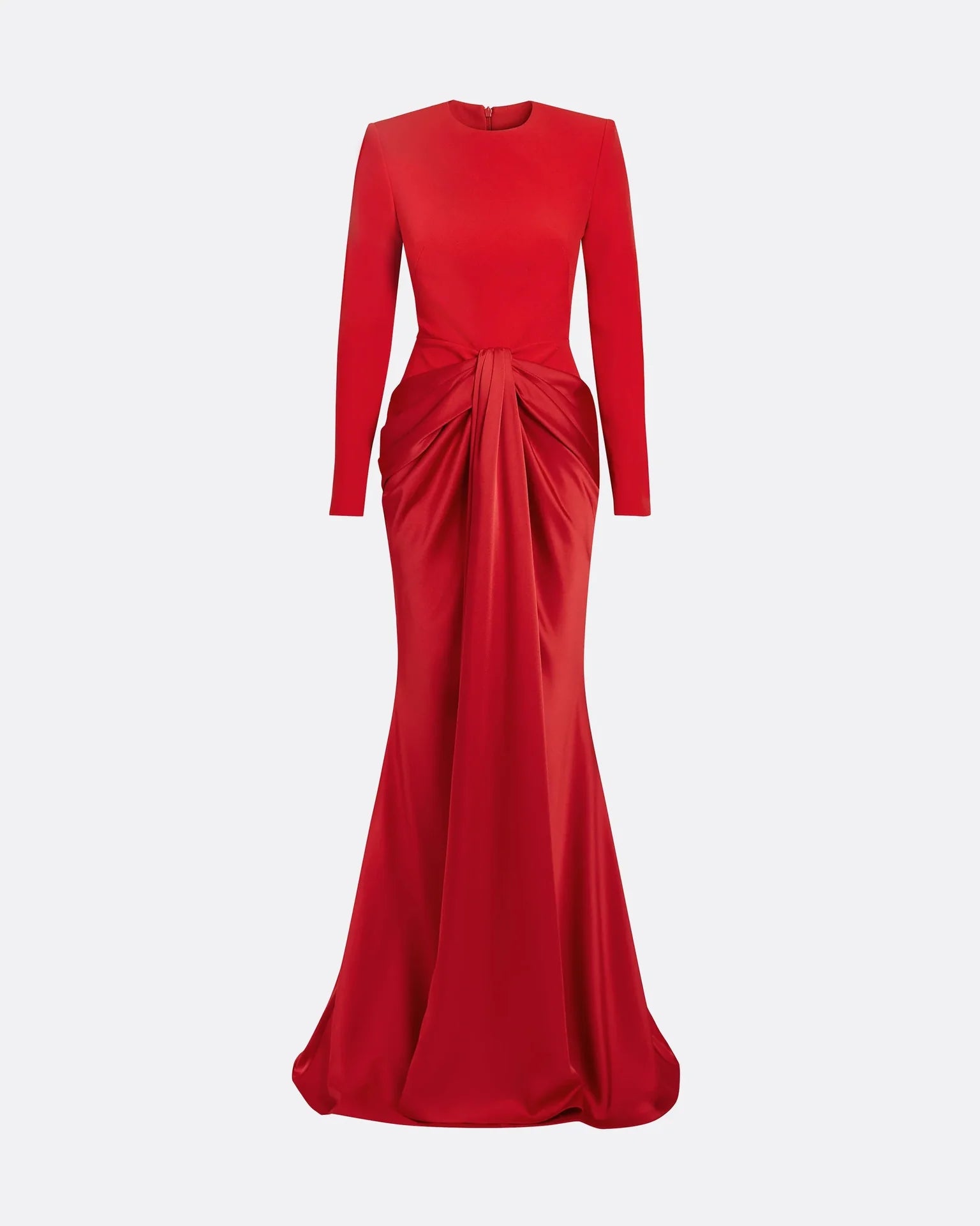 long-sleeve gown with front draped knot – RUBY