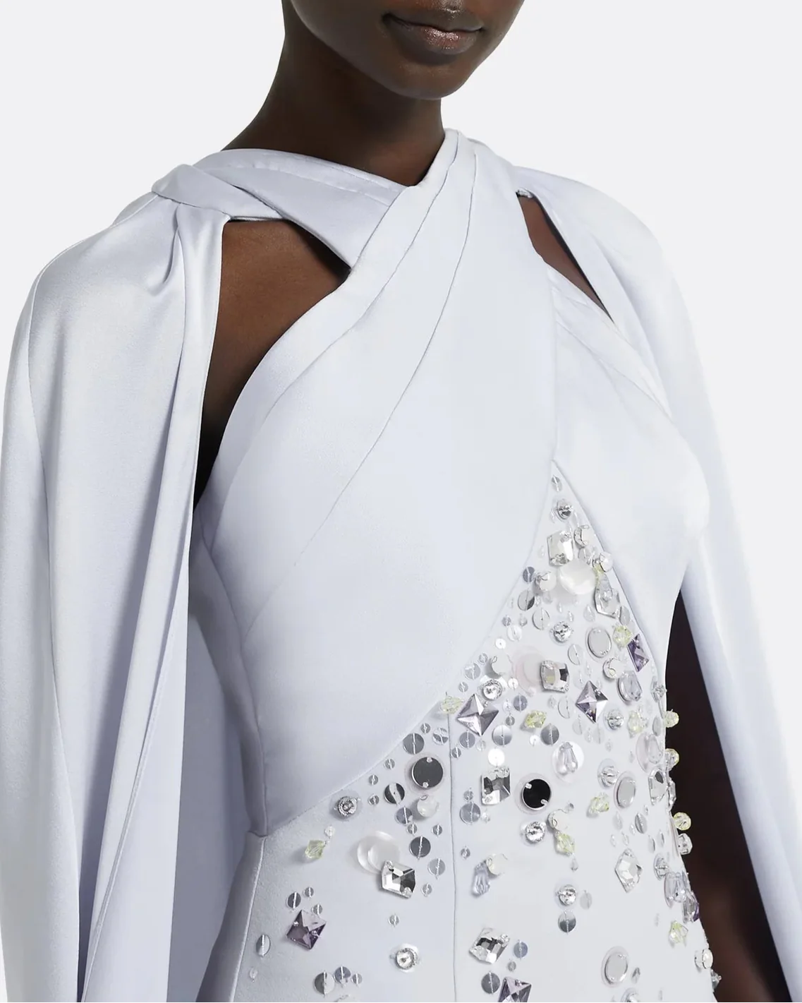 Sleeveless column dress with embellished bodice and loose cape - Lauren