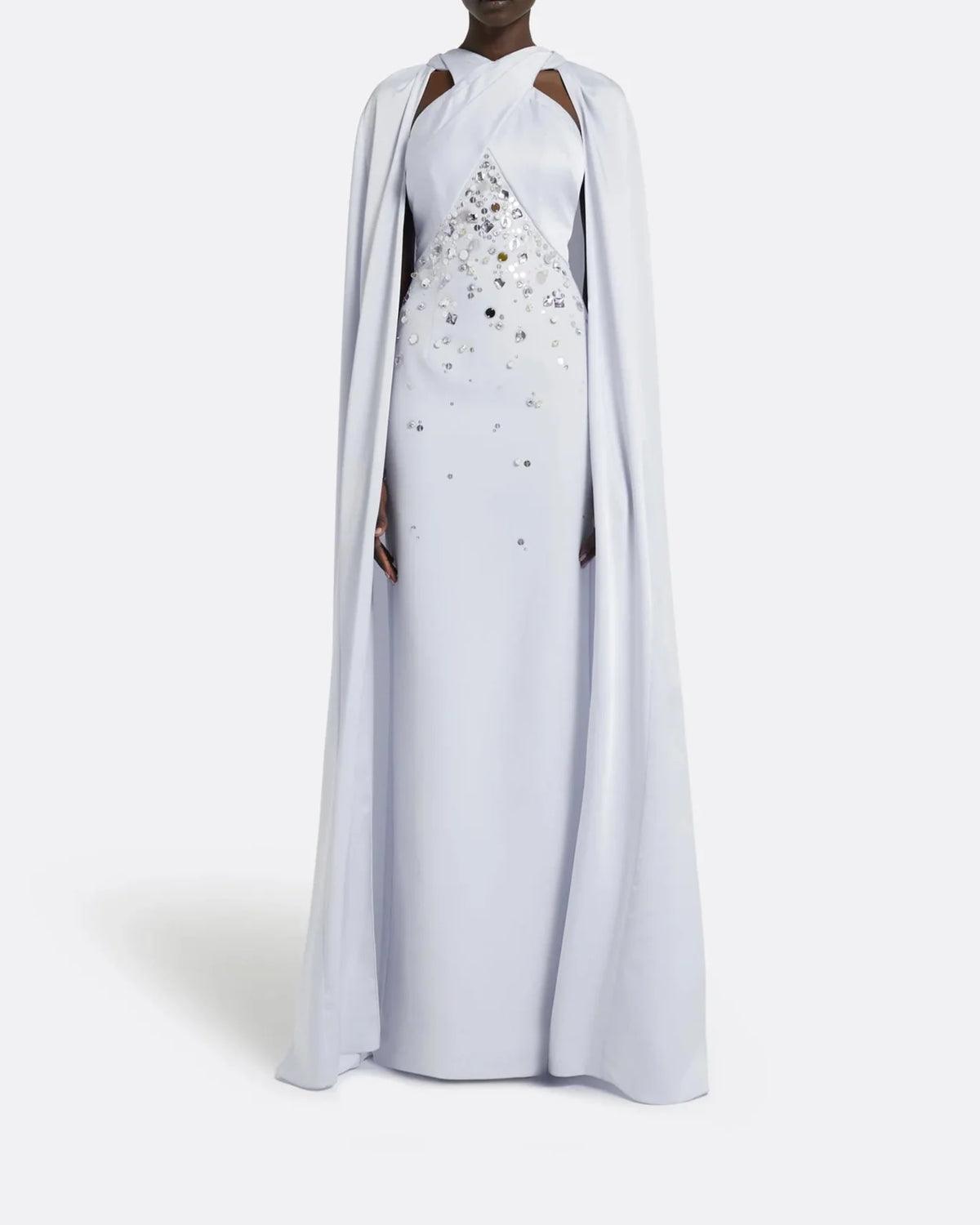 Sleeveless column dress with embellished bodice and loose cape - Lauren