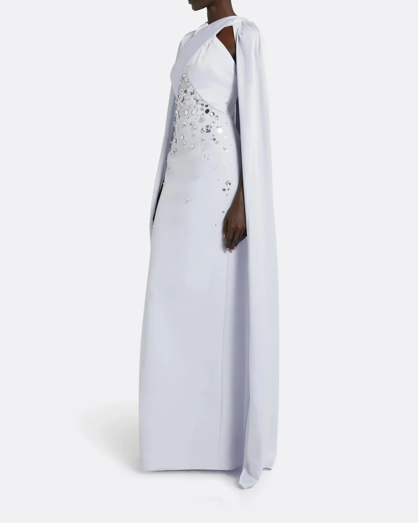 Sleeveless column dress with embellished bodice and loose cape - Lauren