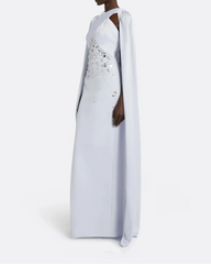 Sleeveless column dress with embellished bodice and loose cape - Lauren