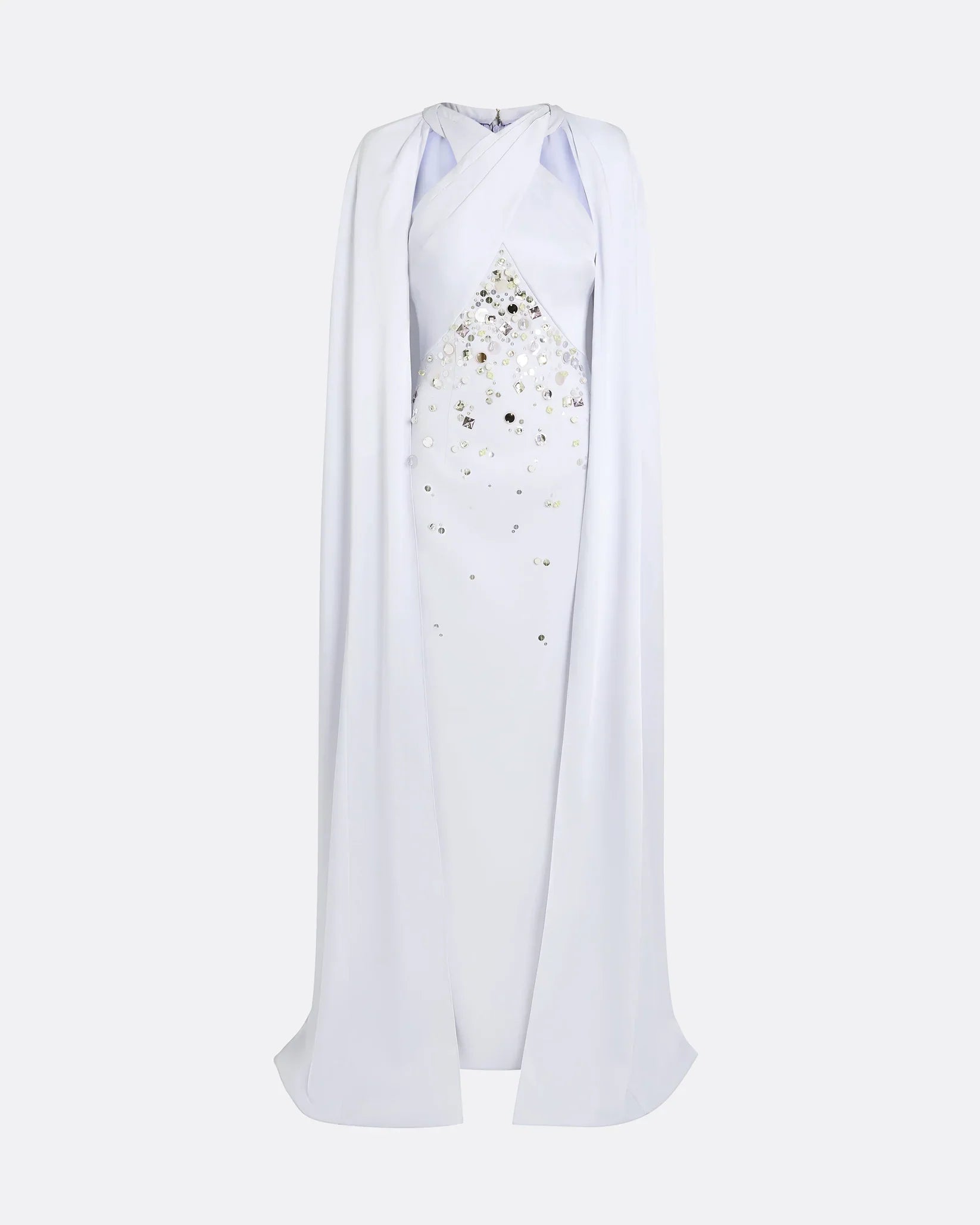 Sleeveless column dress with embellished bodice and loose cape - Lauren