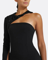 one-shoulder mermaid gown with embellished collar – NOIC