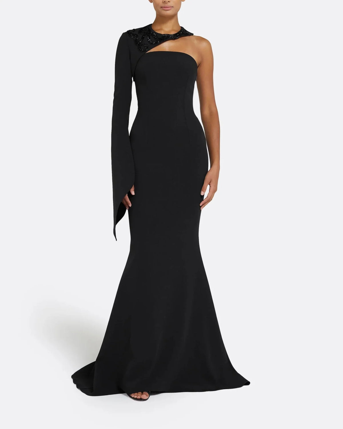 one-shoulder mermaid gown with embellished collar – NOIC