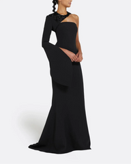 one-shoulder mermaid gown with embellished collar – NOIC