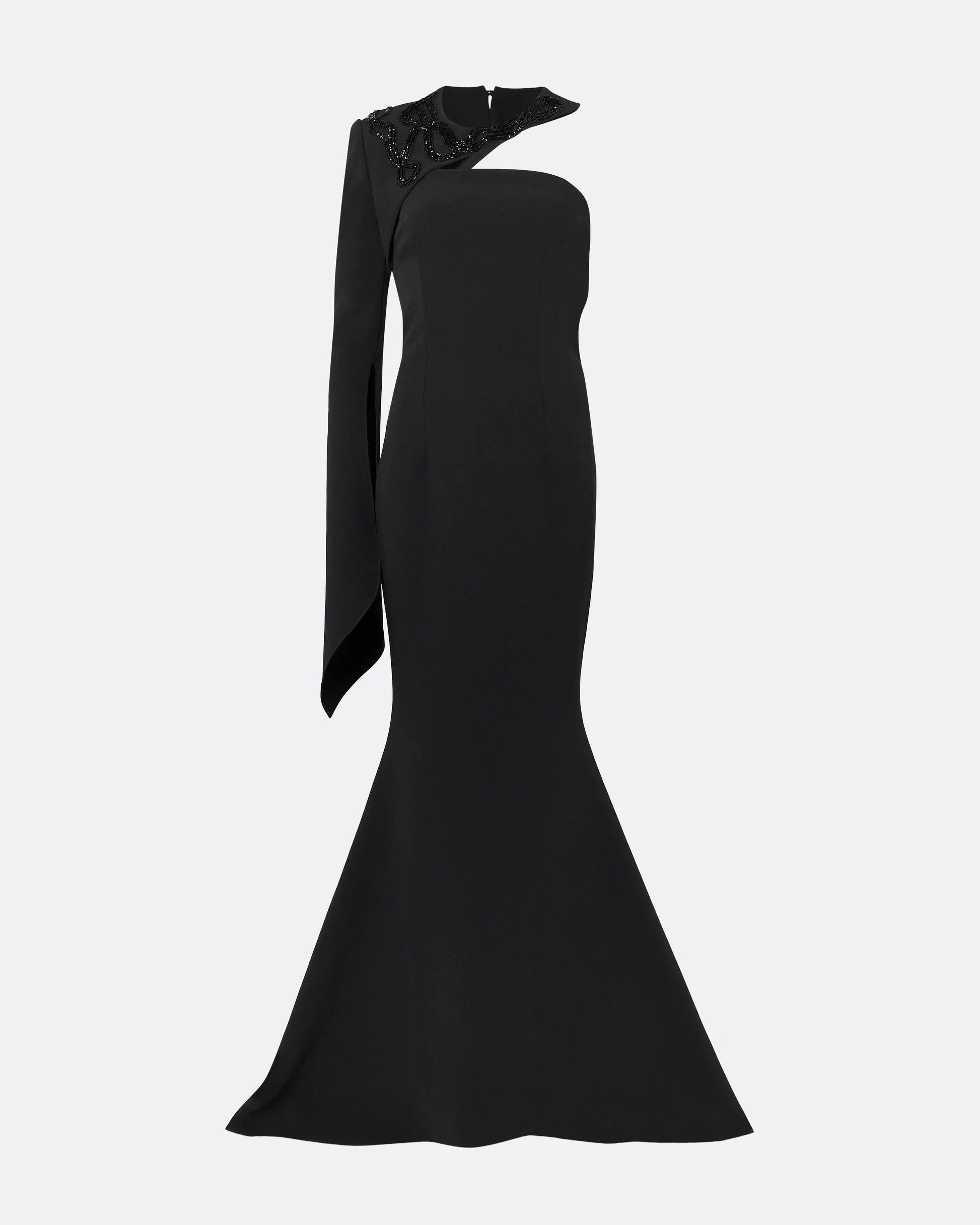 one-shoulder mermaid gown with embellished collar – NOIC