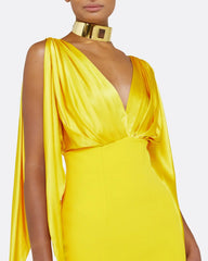 Plunge-neck column gown with draped sleeves - Dani